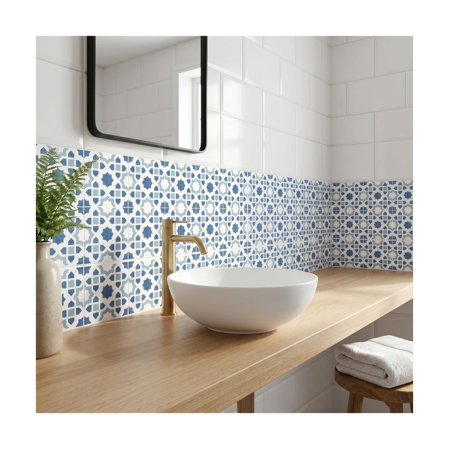 Modern Moroccan Tile Decals / Blue / 5.9 Inch / Set of 16
