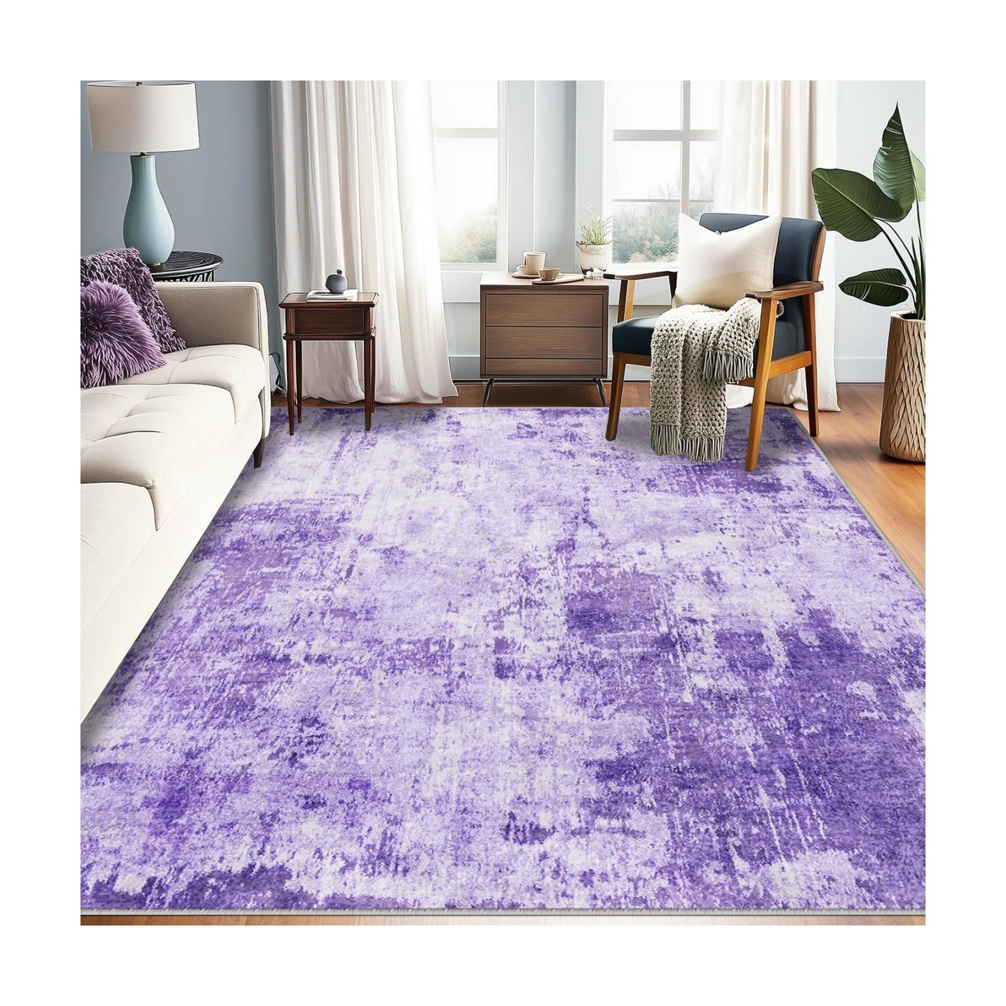RELEANY Washable 6'x8' Abstract Area Rug for Living Room Purple