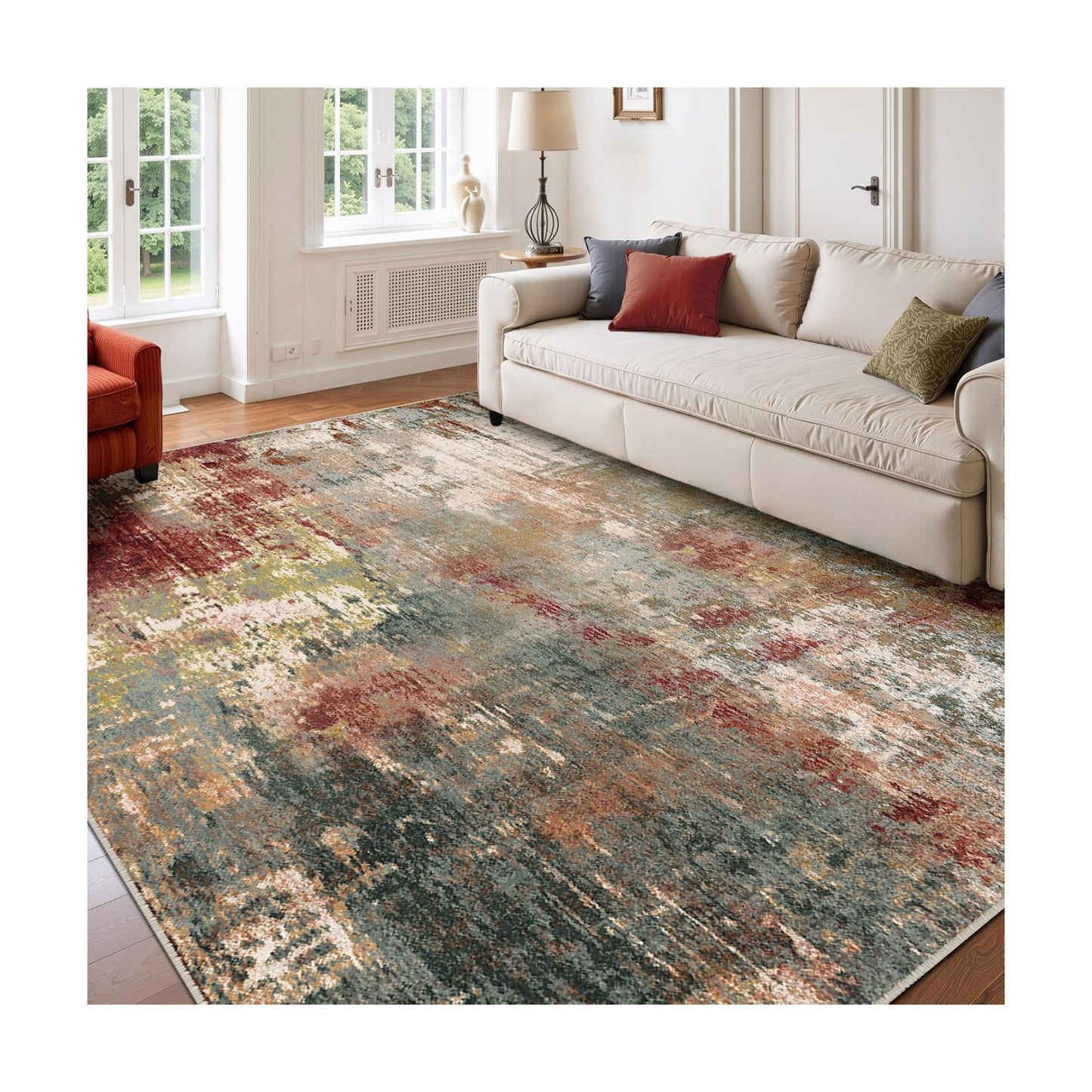 RELEANY Washable 6'x8' Abstract Area Rug for Living Room Rustic Brown