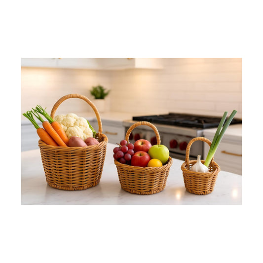 Rattan-Style Woven Storage Baskets / Natural / Set of 3