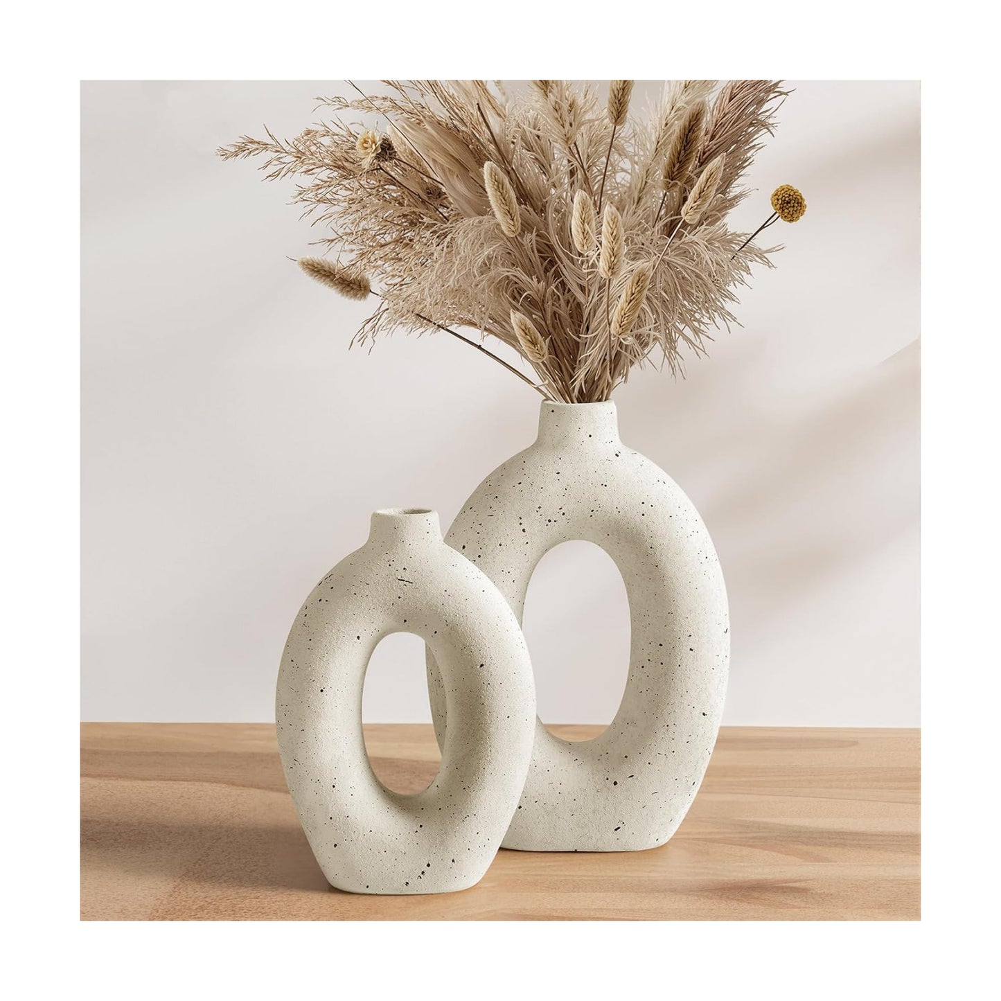 Ceramic Vases / Cream Hollow Donut Flower Vases / Warm Ivory / 10.5" + 8.5 / Set of 2