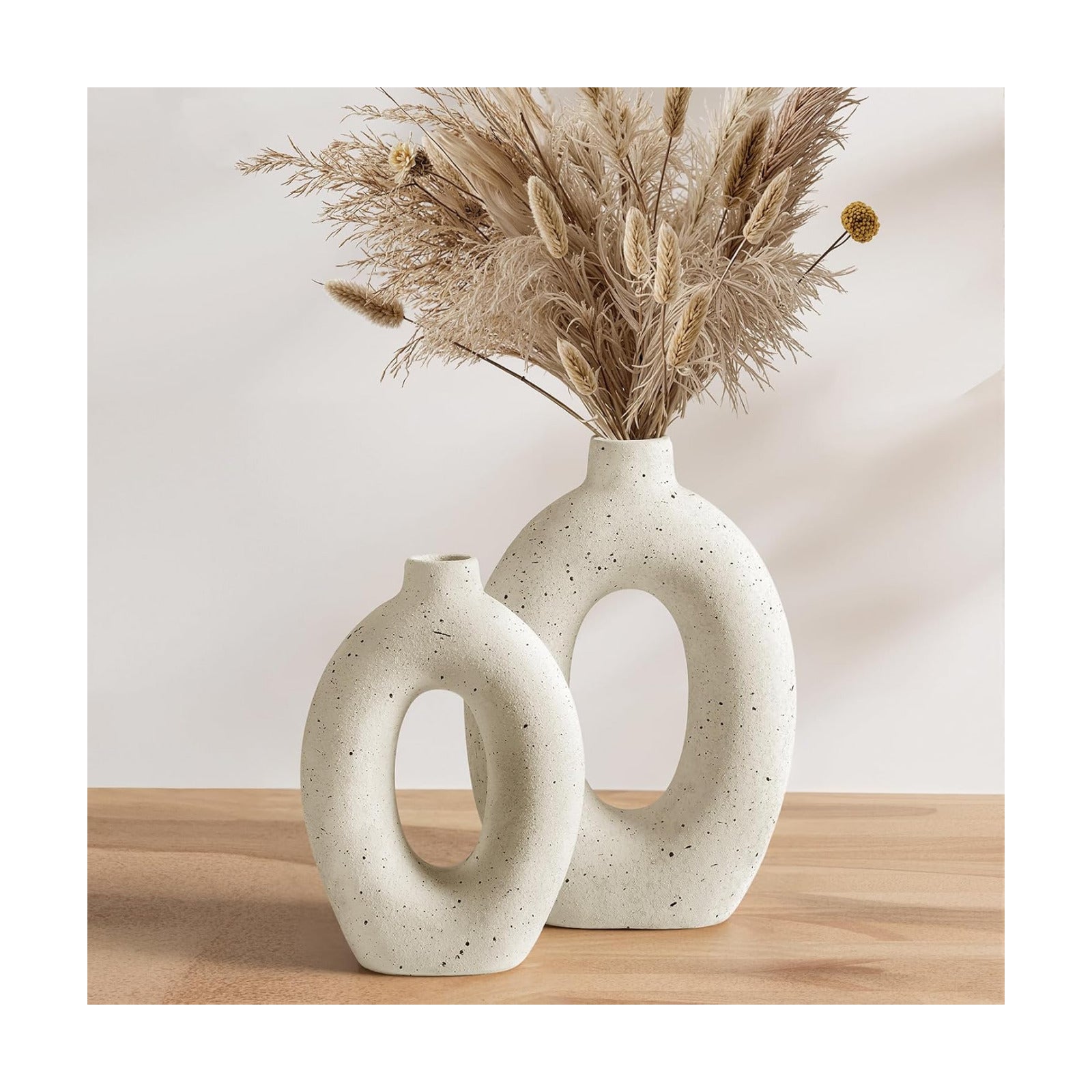 Ceramic Vases / Cream Hollow Donut Flower Vases / Warm Ivory / 10.5" + 8.5 / Set of 2