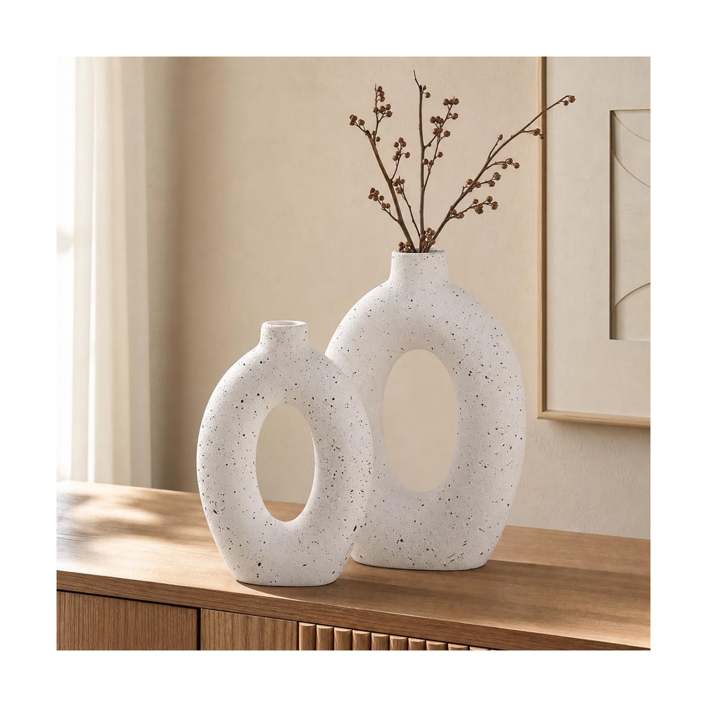 Ceramic Vases / Hollow Donut Flower Vases / White / 10.5" + 8.5 / Set of 2
