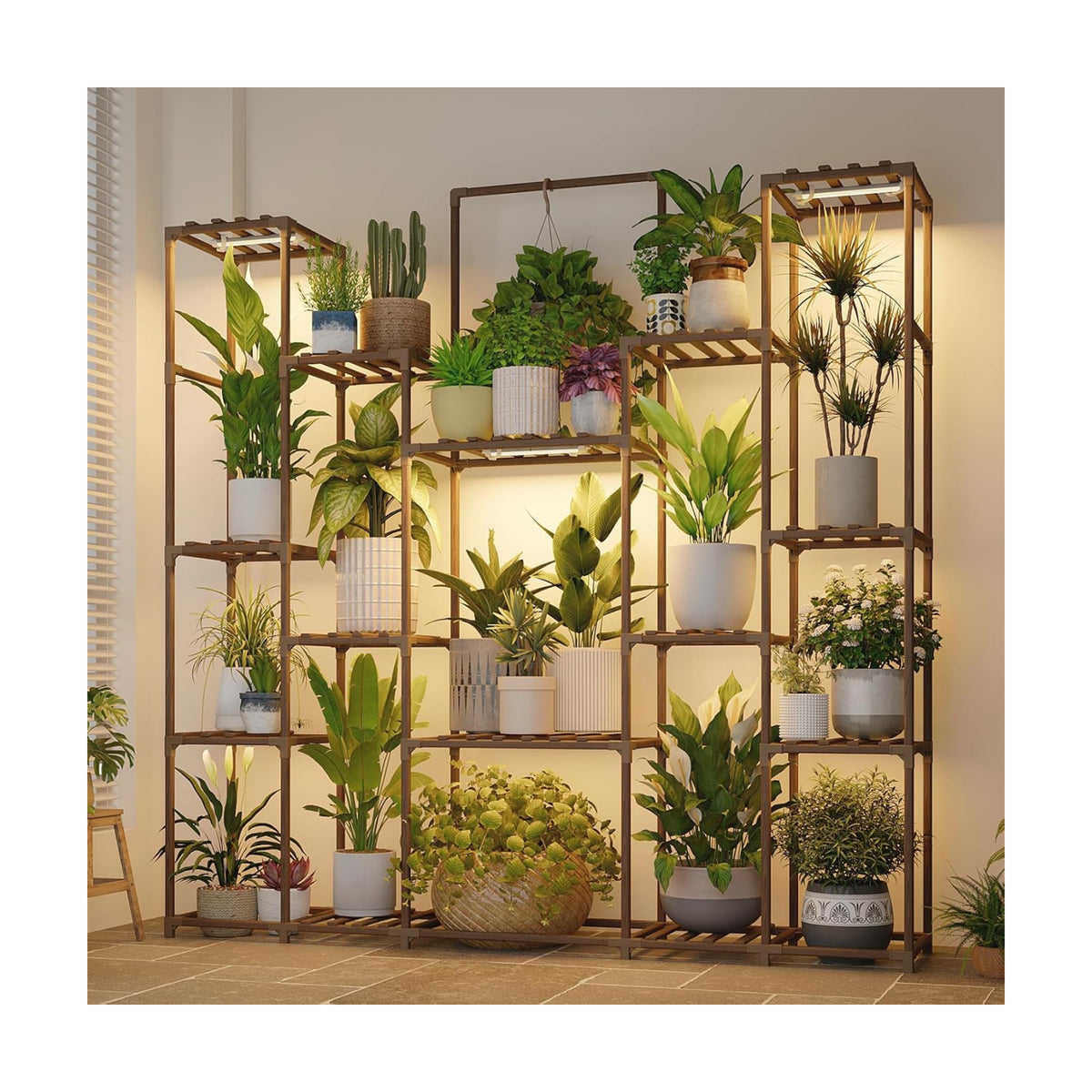 Bamworld Plant Stand with Grow Lights Large Plant Shelf Indoor Hanging Plants