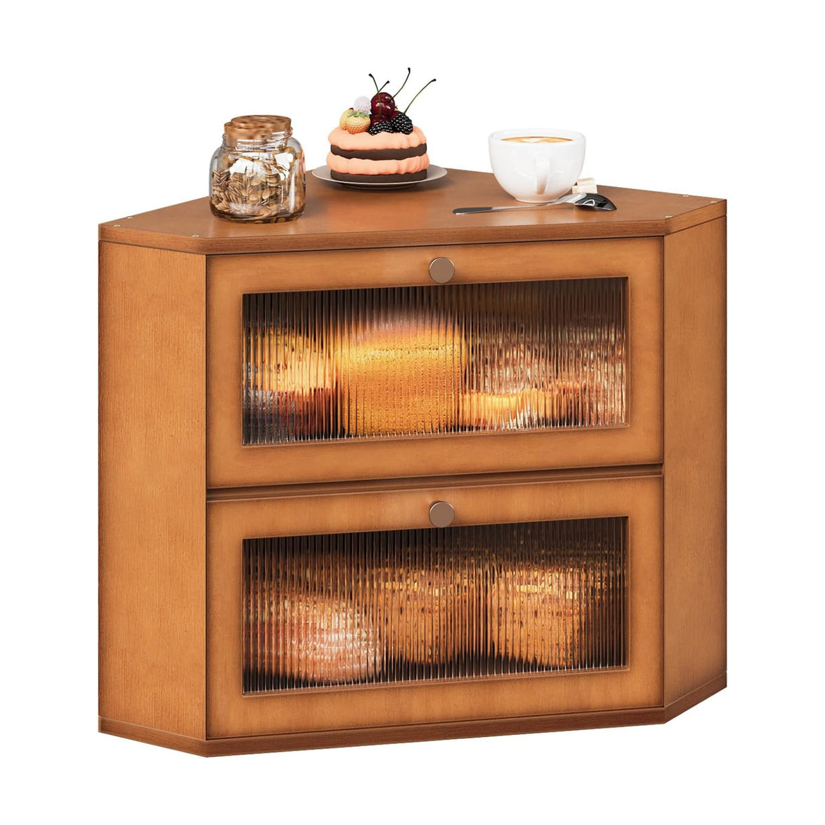 Trironsun Corner Bamboo Bread Box for Kitchen Counter Double Layer Bread Storage Container Large Capacity Bread Storage