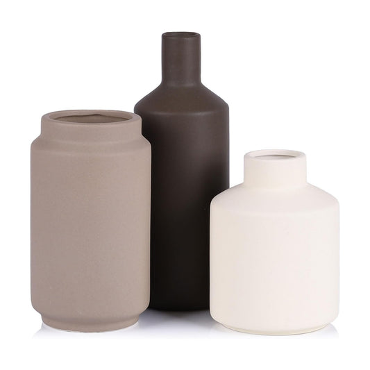 Ceramic Vase / Boho Decor Small Flower Vase / Multi Brown / Set of 3