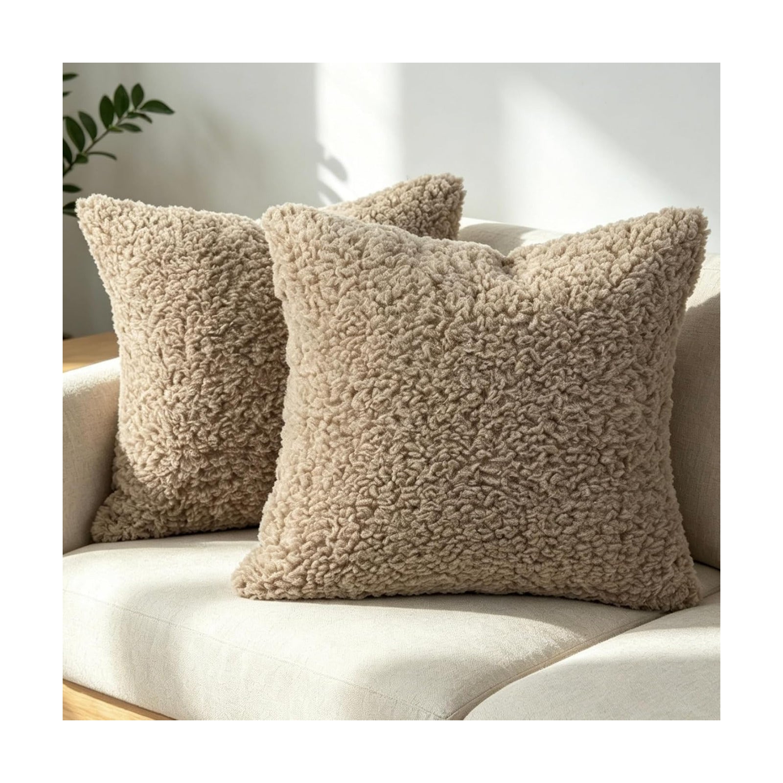 Faux Fur Decorative Pillow Covers Soft Fluffy Sherpa Boucle Throw / Brown / 18 x 18 / Set of 2