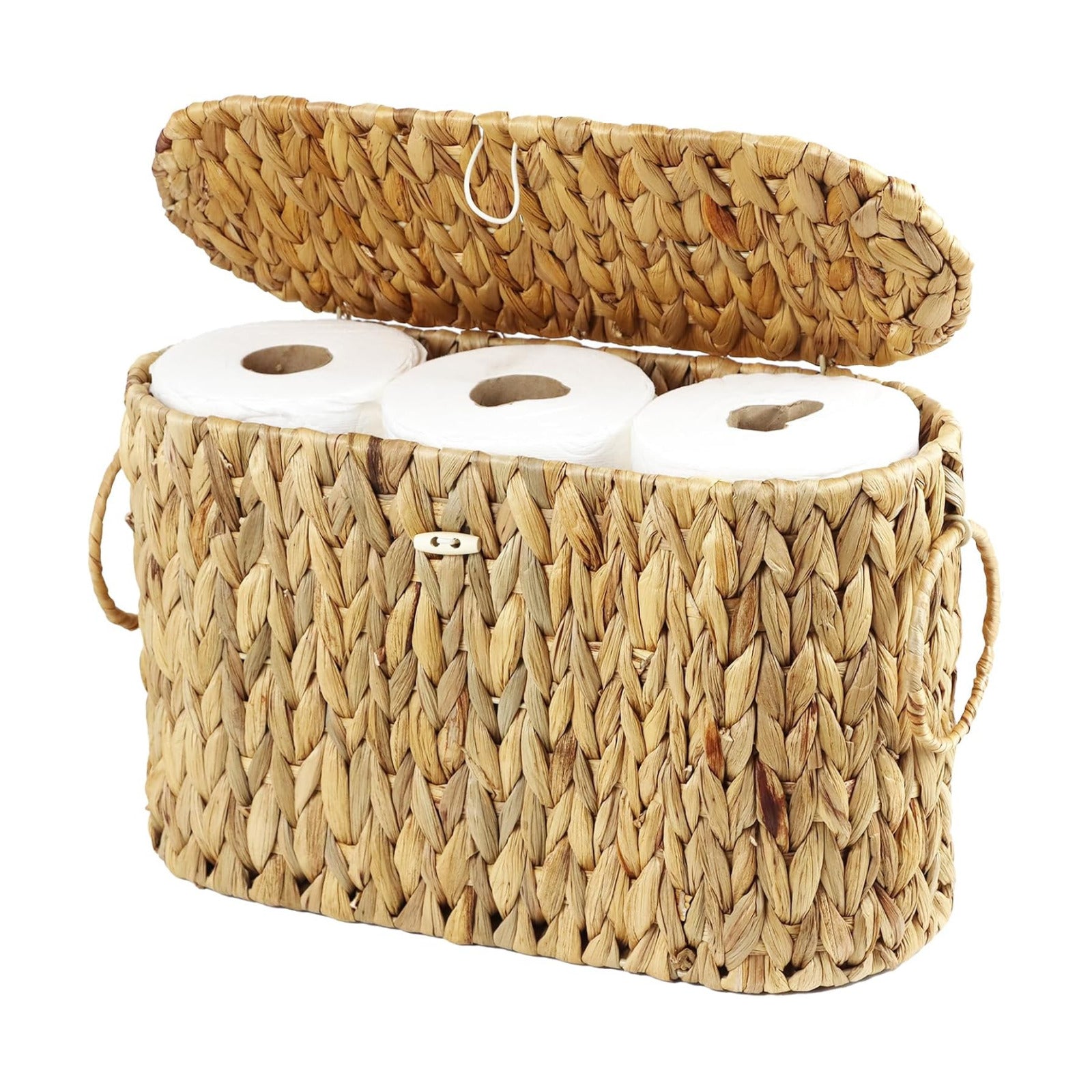 Wicker Basket / Toilet Paper Storage Basket / Natural Water Hyacinth with Lid