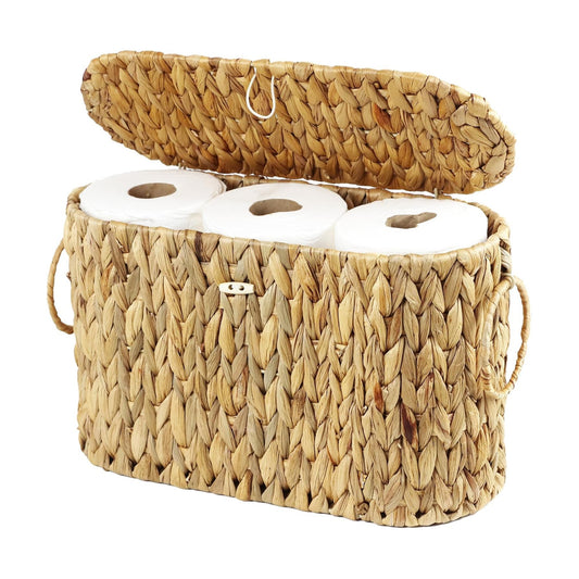 Wicker Basket / Toilet Paper Storage Basket / Natural Water Hyacinth with Lid