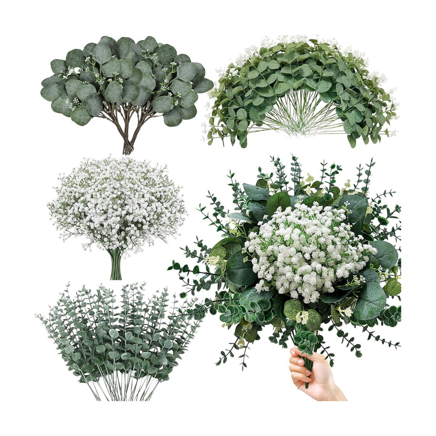 Fake Greenery Plants Faux Silver Dollar Eucalyptus Leaves for DIY / Green/white / Set of 120