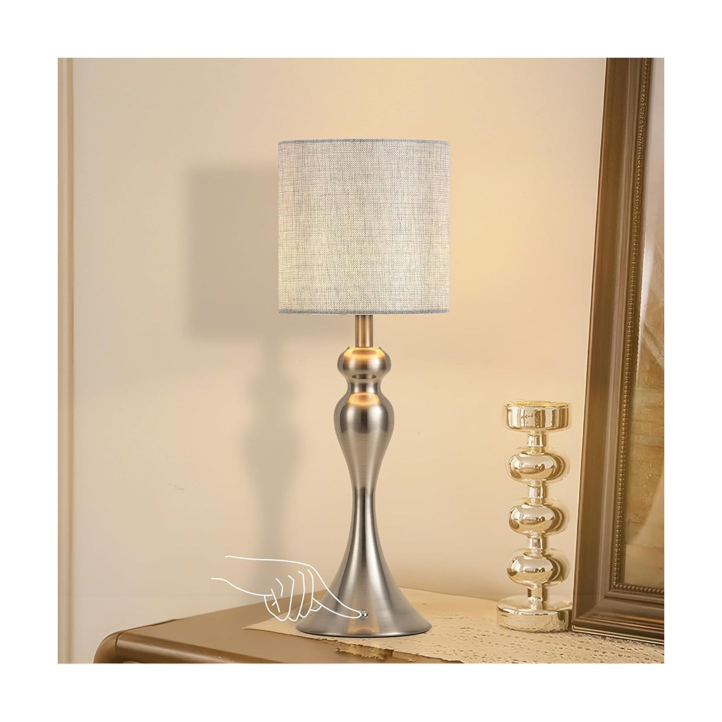 Touch 3-Way Dimmable Desk Lamp for Night Stands / Drum Shade - Nickel