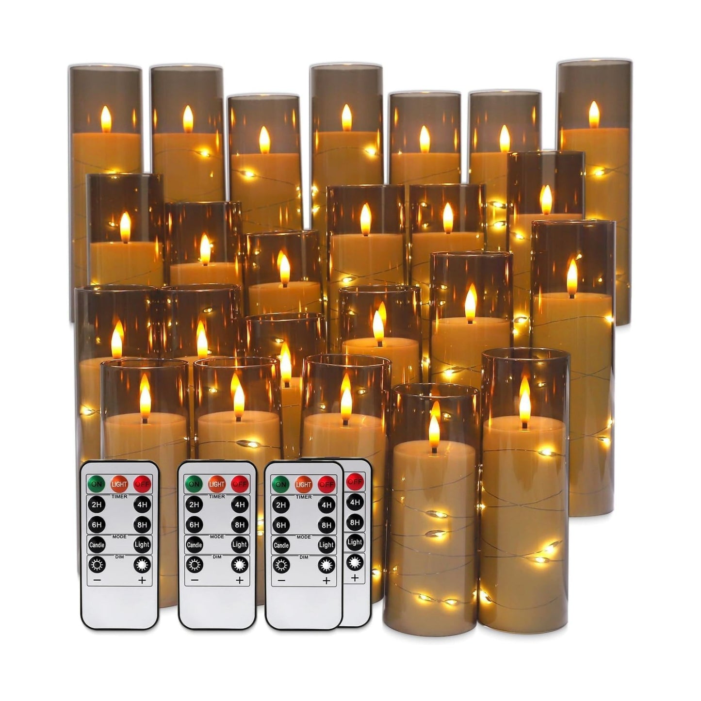 24 Pack Flameless LED Pillar Candles with Remote & Timer, Flickering Battery Operated Candles with Embedded Starry