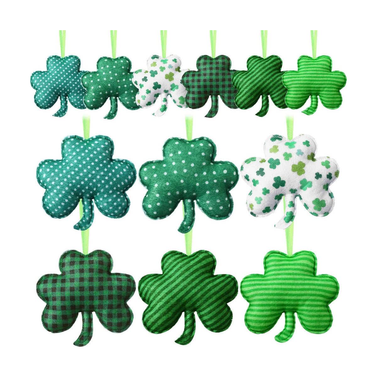 Breling 12 Pcs St Patricks Day Felt Shamrock Ornaments,Green Hanging Decor
