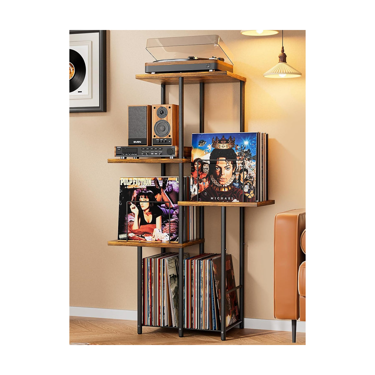 Record Player Stand, Vinyl Record Storage Holder with Display Shelf, Turntable Stand Table with Vinyl Organizer