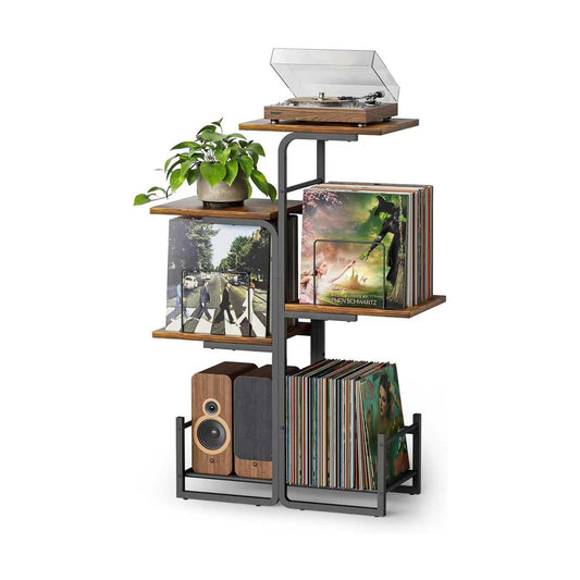 Bikoney Planter-Inspired Record Player Stand with Vinyl Storage | Holds up to 150 LPs, Vintage Turntable Stand with
