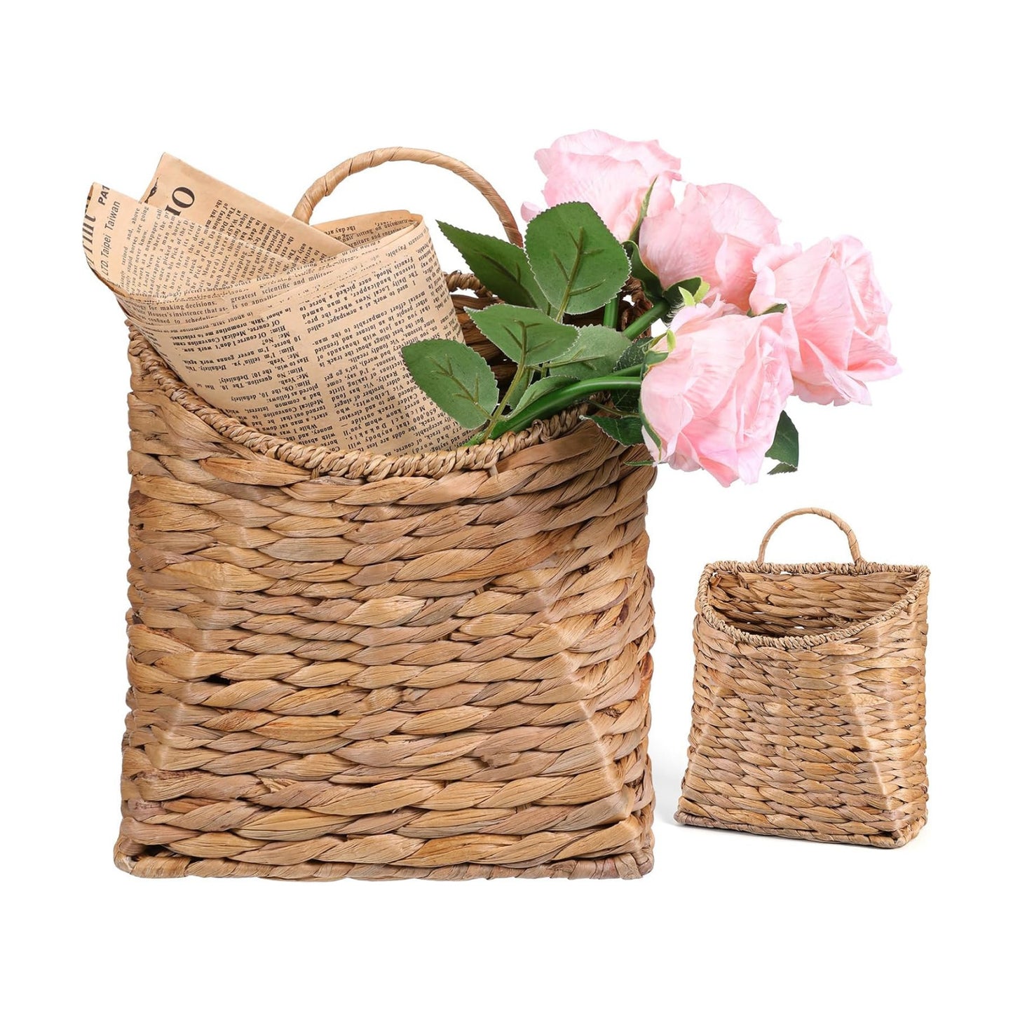 Woven Hanging Wall Basket Water Hyacinth Woven Wall Mounted Organizer Handmade Rattan Baskets