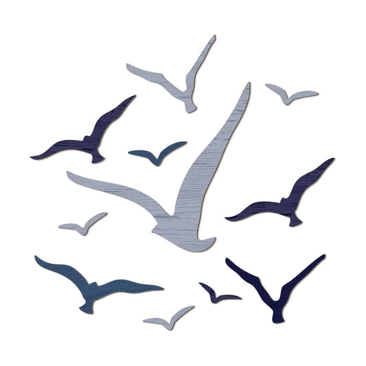 Wooden Seagull Wall Decor Nautical Theme Beach Coastal Art Small Seagull Sea / Blue / Set of 11