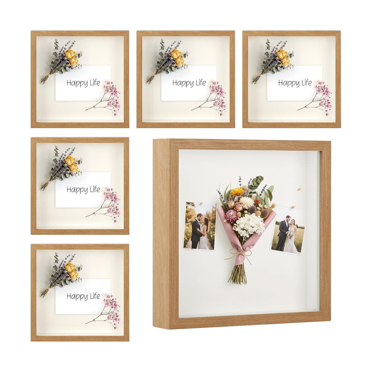 6 Pcs Shadow Box Frame 8x8 - 1.2" Deep Shadow Boxes Display Cases /Natural | for Sports Memorabilia & Wedding Keepsakes