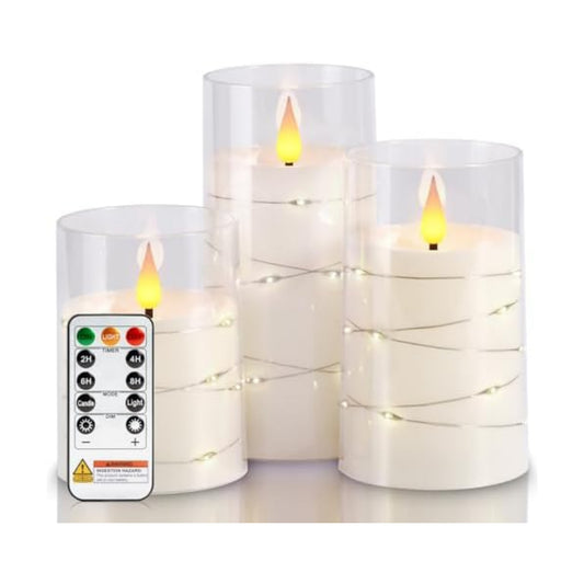 Homemory Flickering Flameless Candles, White LED Pillar Candles with Remote