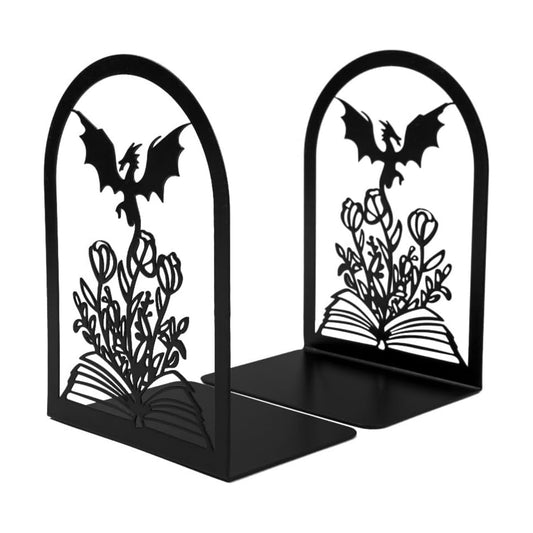 1 Pair Non Skid Metal Book Divider Decorative Holder / Dragon A