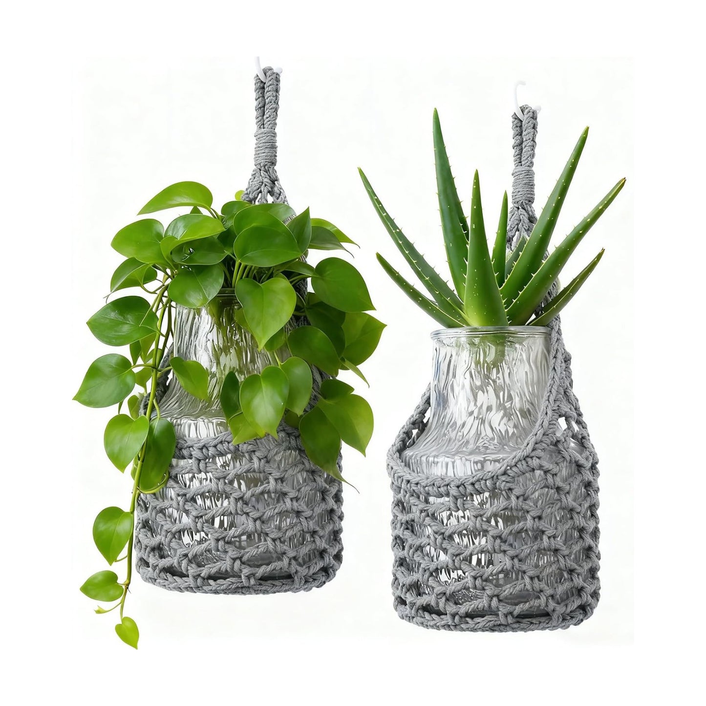 Macrame Wall Plant Hanger / Gray / 6-inch / 6 Inch