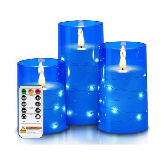 Homemory Flickering Flameless Candles, Blue LED Pillar Candles with Remote