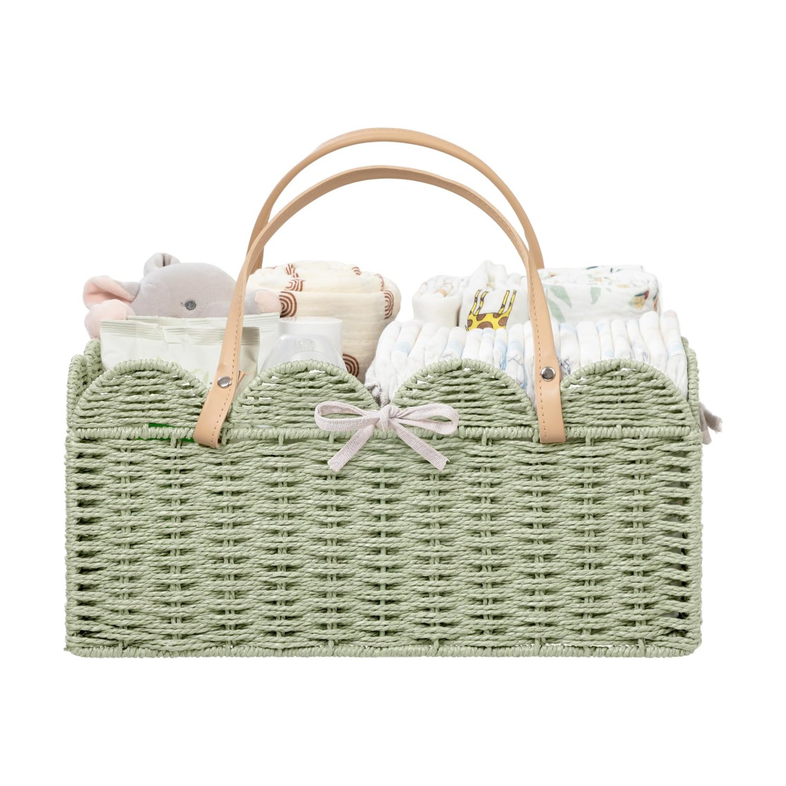 Paper Rope Scalloped Storage Baskets Nursery Bin / Green / Large