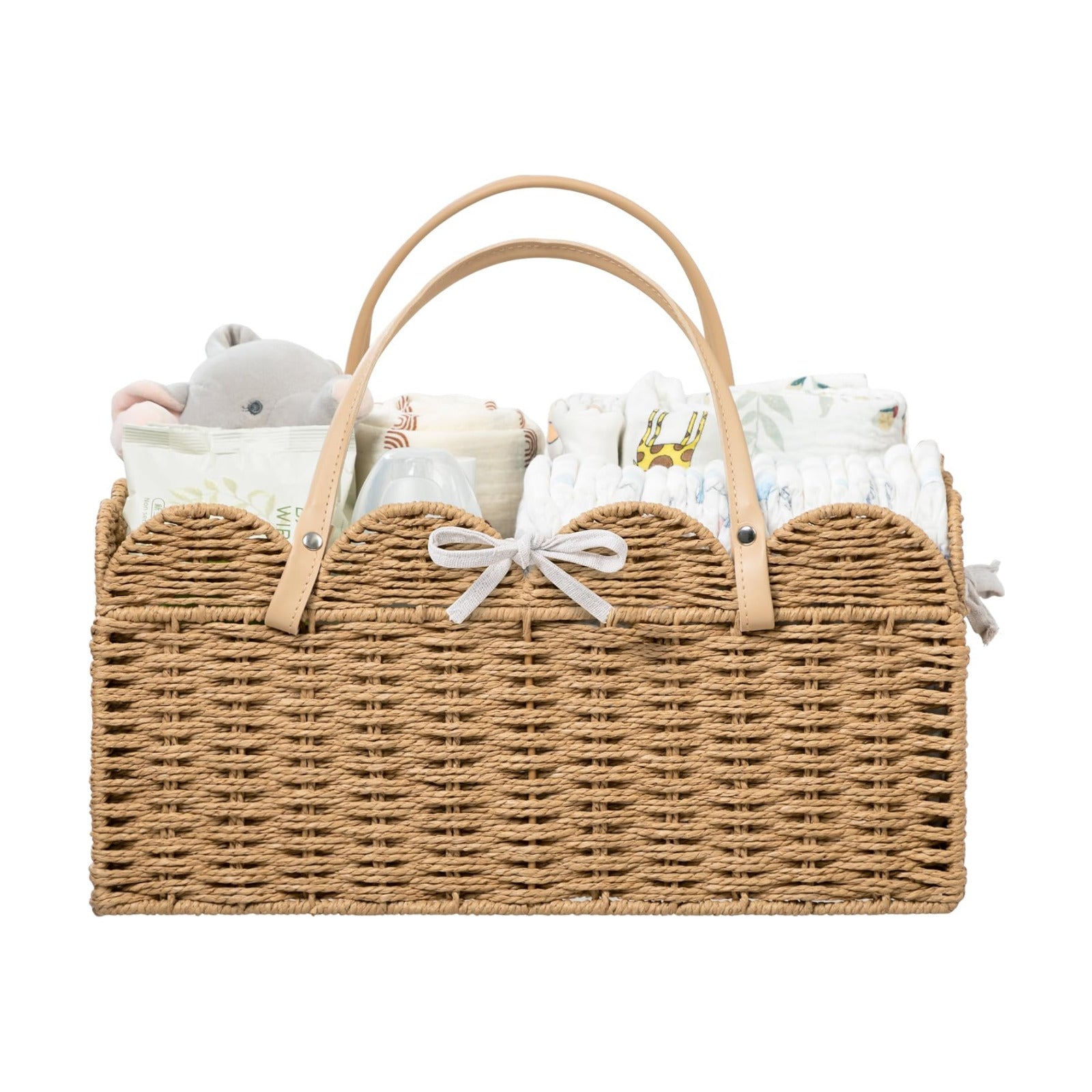 Paper Rope Scalloped Storage Baskets Nursery Bin / Brown / Large