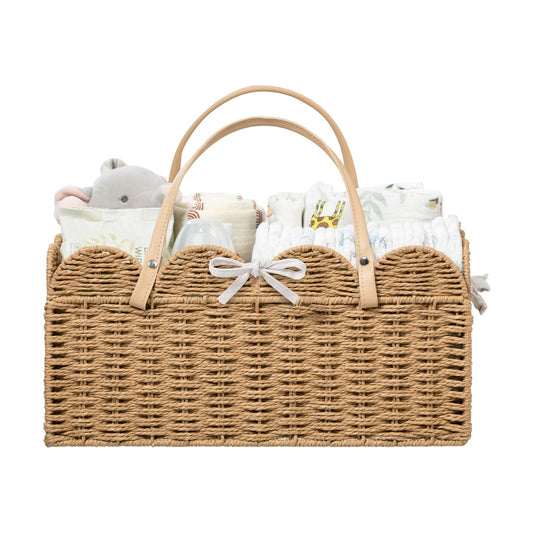 Paper Rope Scalloped Storage Baskets Nursery Bin / Brown / Large