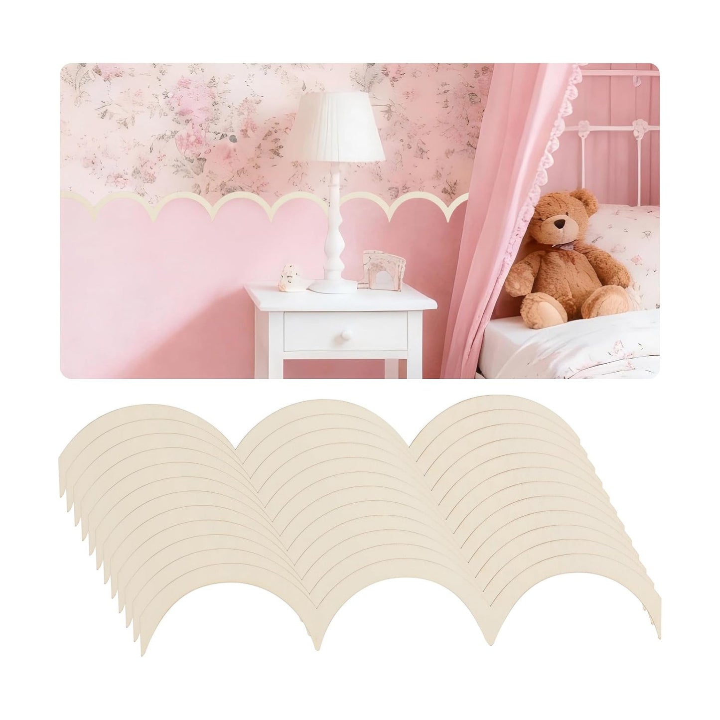 Unfinished Wave Wood Decorative Trim Edge Molding / 15.75 x 2.76 / Set of 12