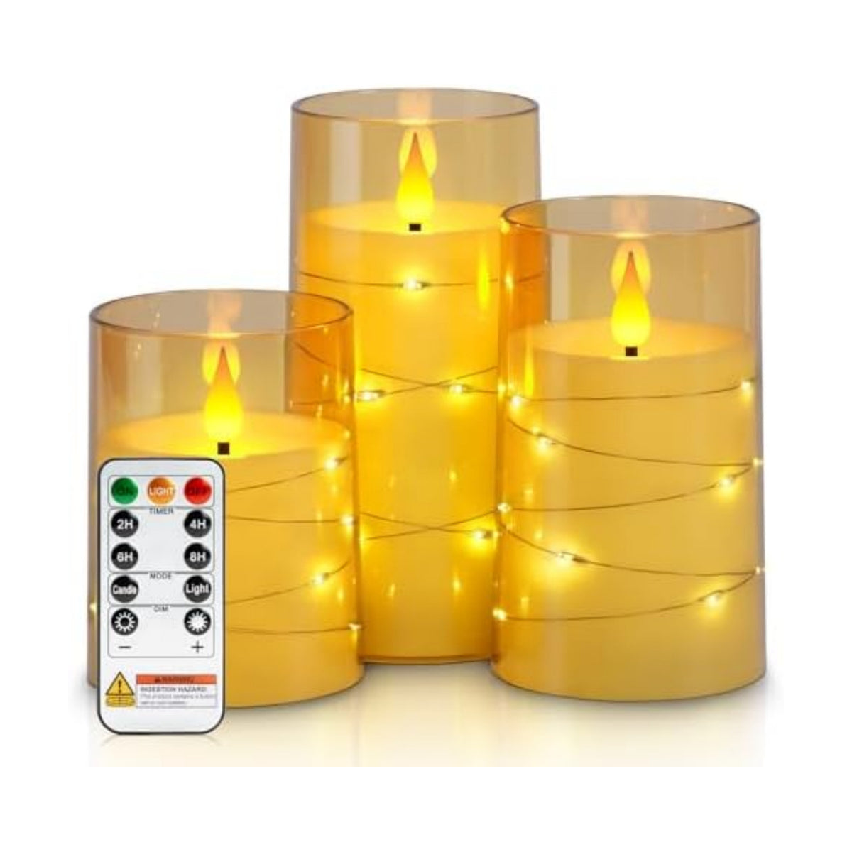 Homemory Flickering Flameless Candles, Gold LED Pillar Candles with Remote