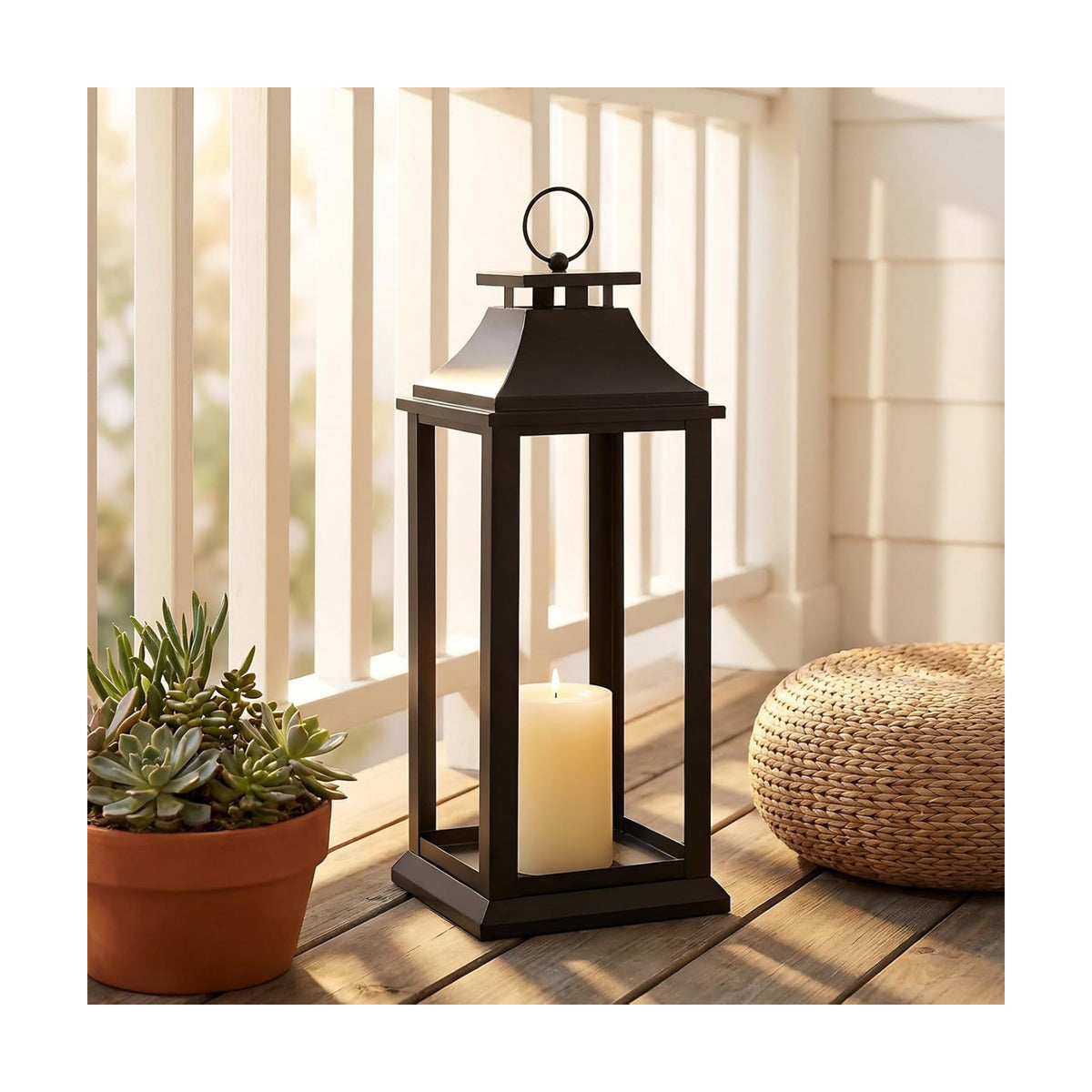 Modern Farmhouse Black Lantern Candle Holder – 18” Hanging Decorative Lantern for Indoor & Outdoor Home Décor – Ideal