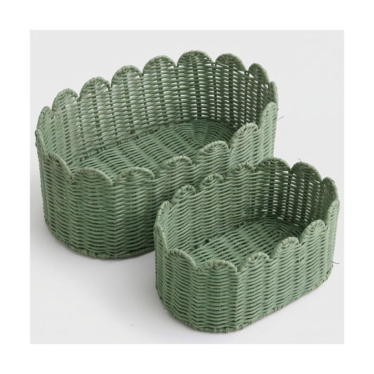 Large Scalloped Storage Baskets / Sage Green / Set of 2