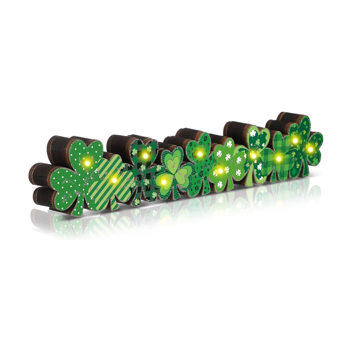 Yousoontic St. Patrick's Day Shamrock Decor Table Centerpieces Wooden Shamrock Sign Decorations with LED Lights Block Irish Farmhouse Green Decor for St. Patrick's Day Home Mantel Desk Office Party