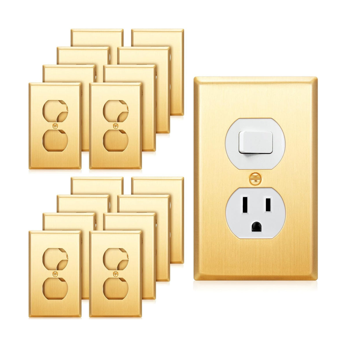 Zonon 16 Pack Gold Outlet Covers 4.50" x 2.76" Duplex Outlet Cover Brass Metal Brushed Decorative Gold Receptacle Wall