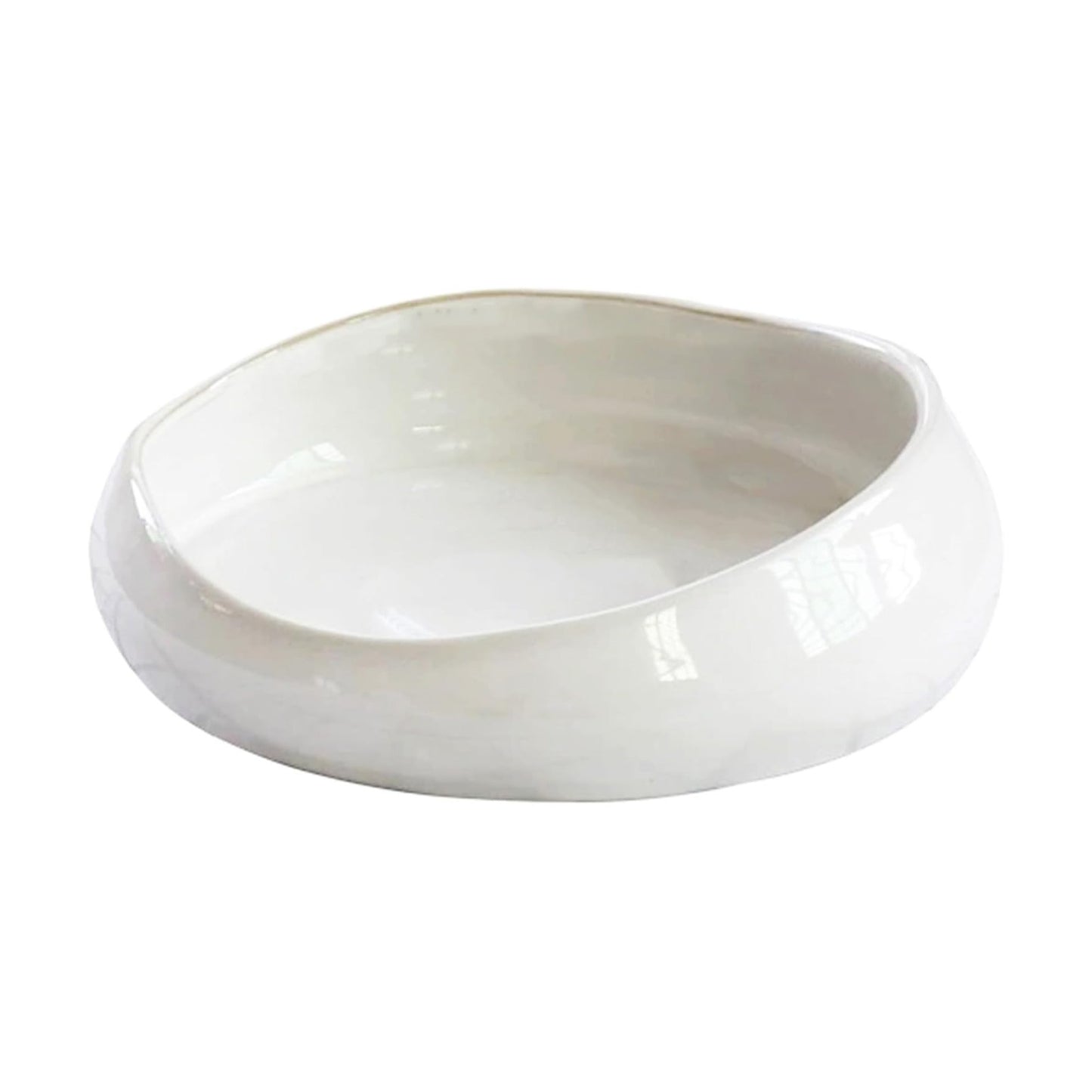Decorative Bowl Free-Form Rim Glazed Ceramic Fruit Bowl / Off-white