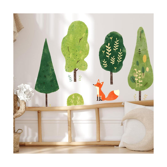 Trees and Fox Wall Decals Removable Cartoon Forest Vinyl Stickers for Nursery Living Room