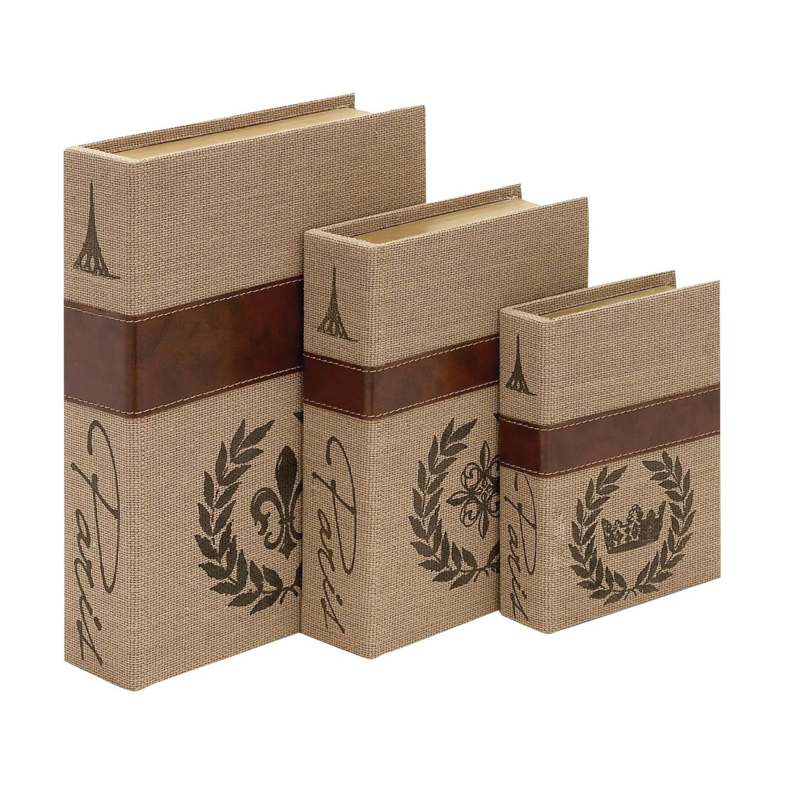 Modern Faux Linen & Wood Hidden Storage Boxes / Set of 3