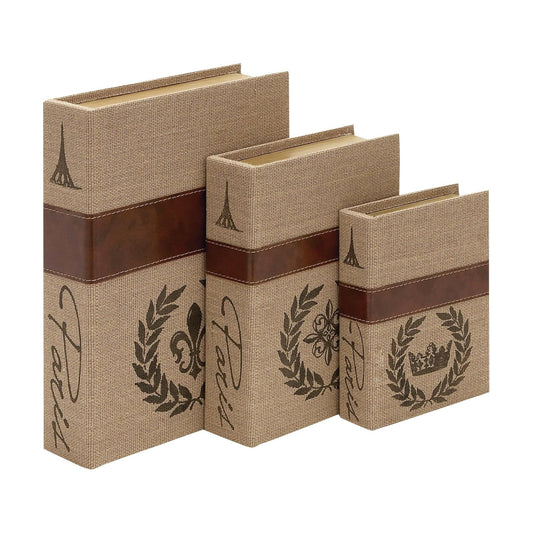 Modern Faux Linen & Wood Hidden Storage Boxes / Set of 3