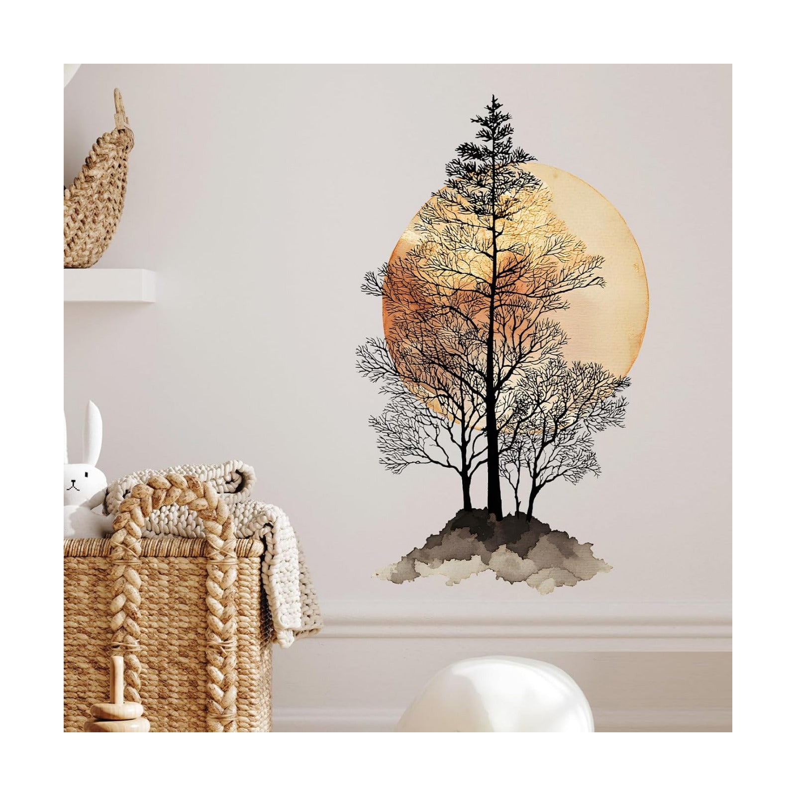 Tree and Moon Wall Decals Removable Boho Vinyl Stickers for Nursery Living Room and Kitchen Decor