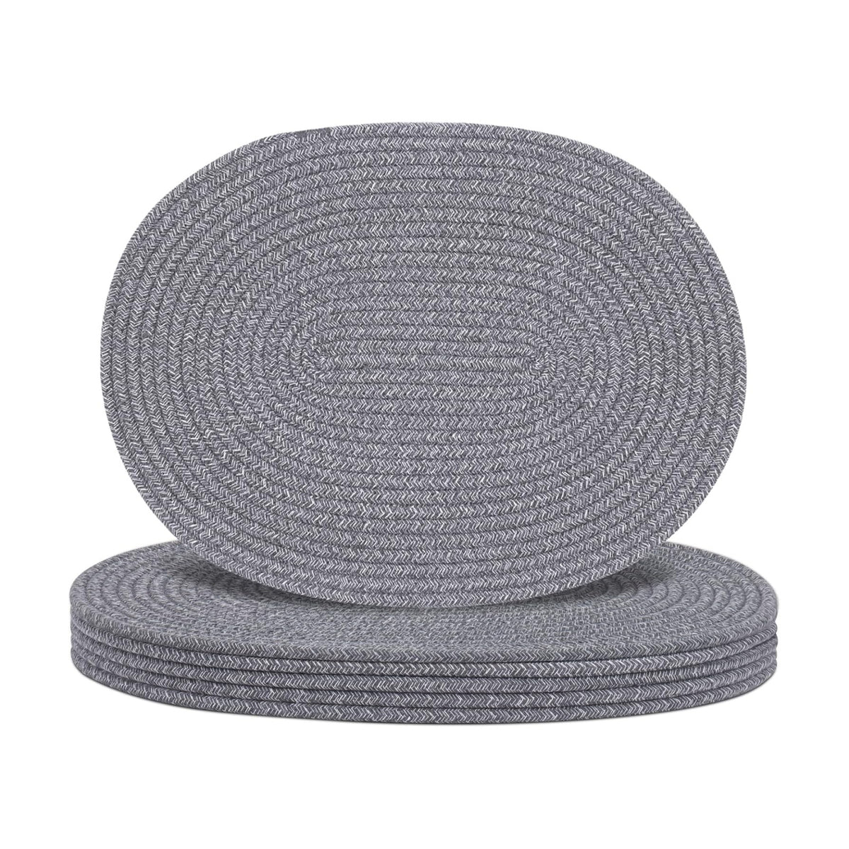Oval Woven Placemats Set of 6, Boho Cotton Rope Braided Table Mats, 17x13 Inches Non Slip Heat Resistant Place Mats for