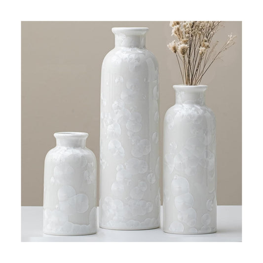 Modern Ceramic Vase / Crystalline Glaze White / Set of 3