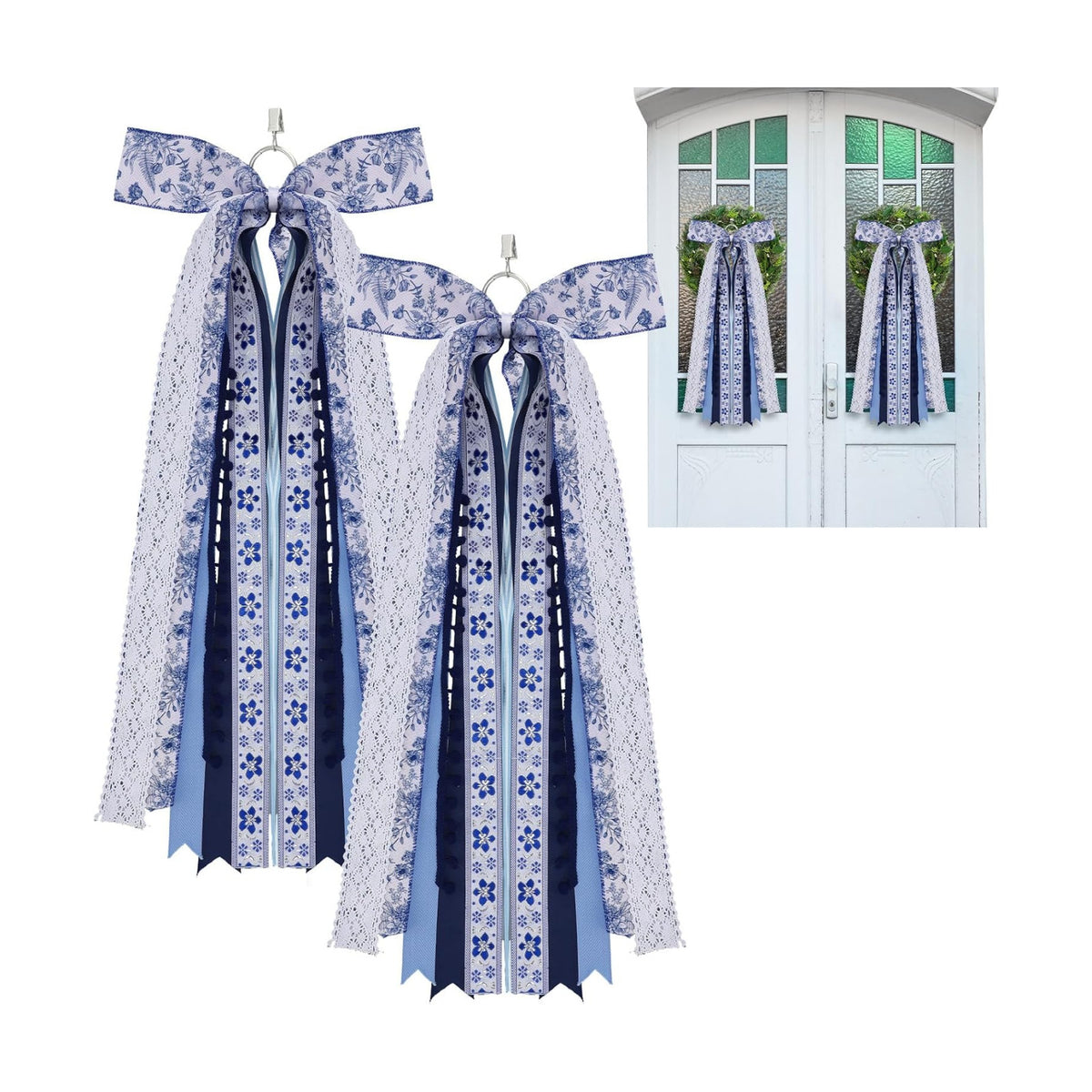 Suncalla 2 Pcs Chinoiserie Ribbon Bow for Wreath Sash for Front Door