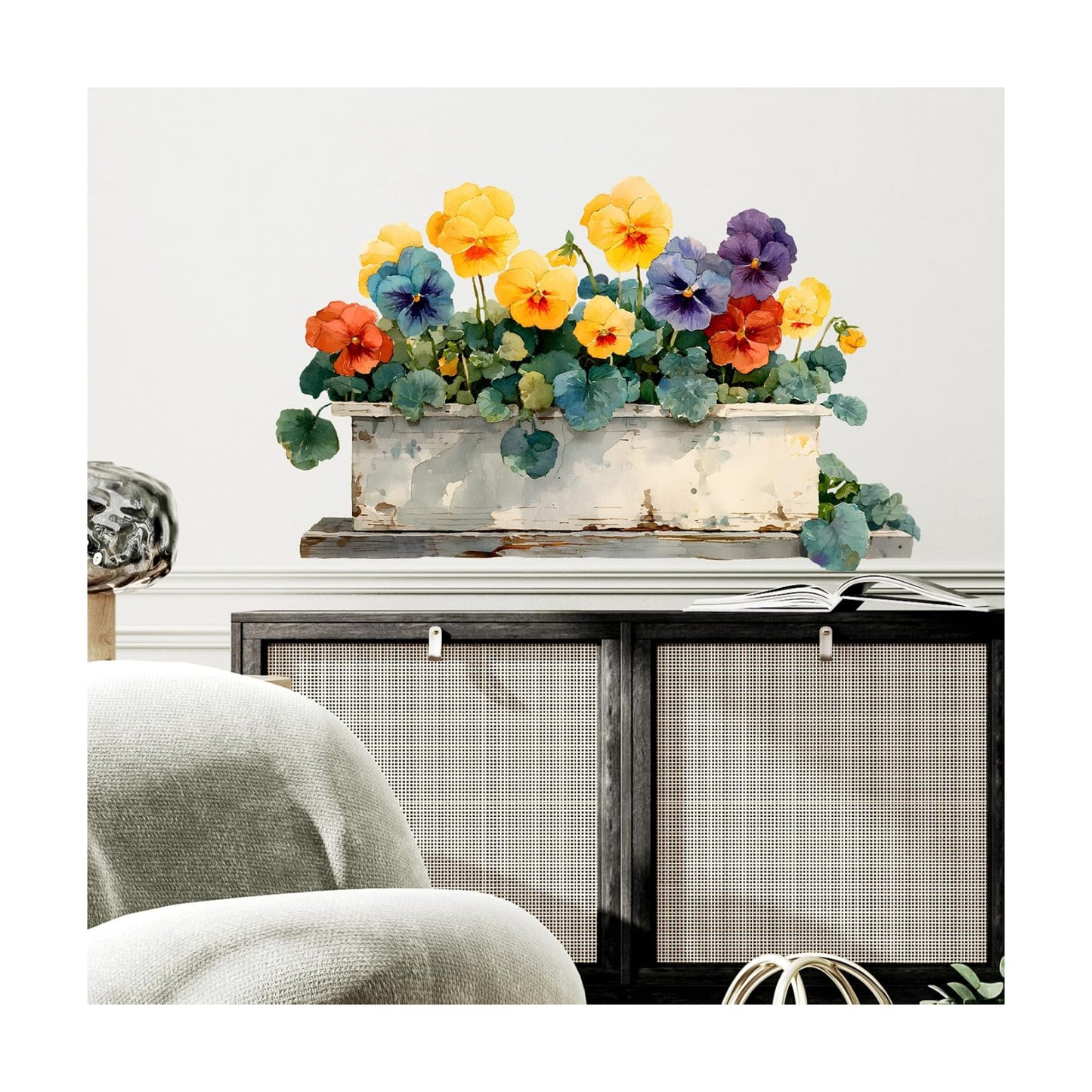 Pansy Flower Wall Decals Removable Rustic Garden Bloom Vinyl Stickers for Nursery Living Room