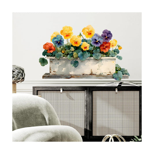 Pansy Flower Wall Decals Removable Rustic Garden Bloom Vinyl Stickers for Nursery Living Room