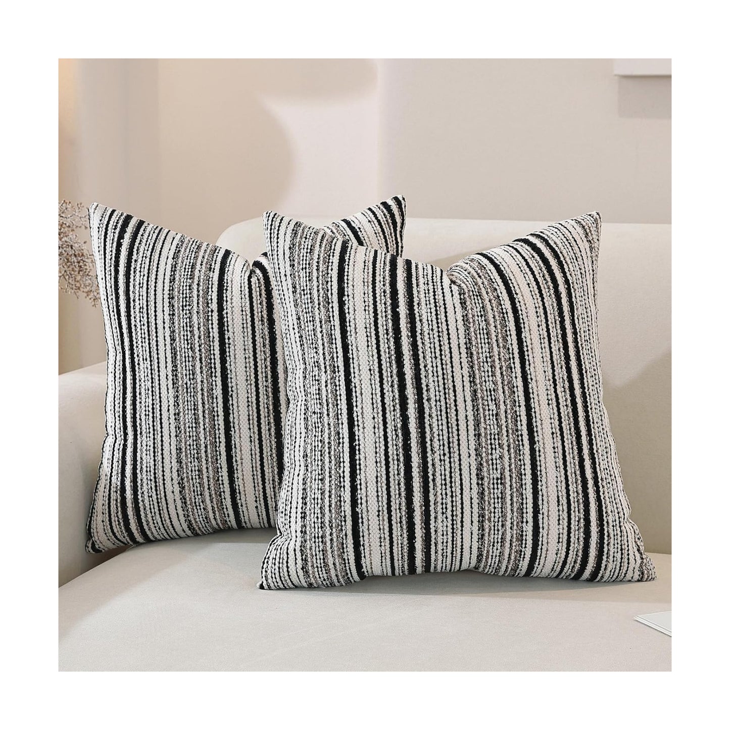 Chenille Throw Decorative Pillow Covers / Black Stripe / 18 x 18 / Set of 2