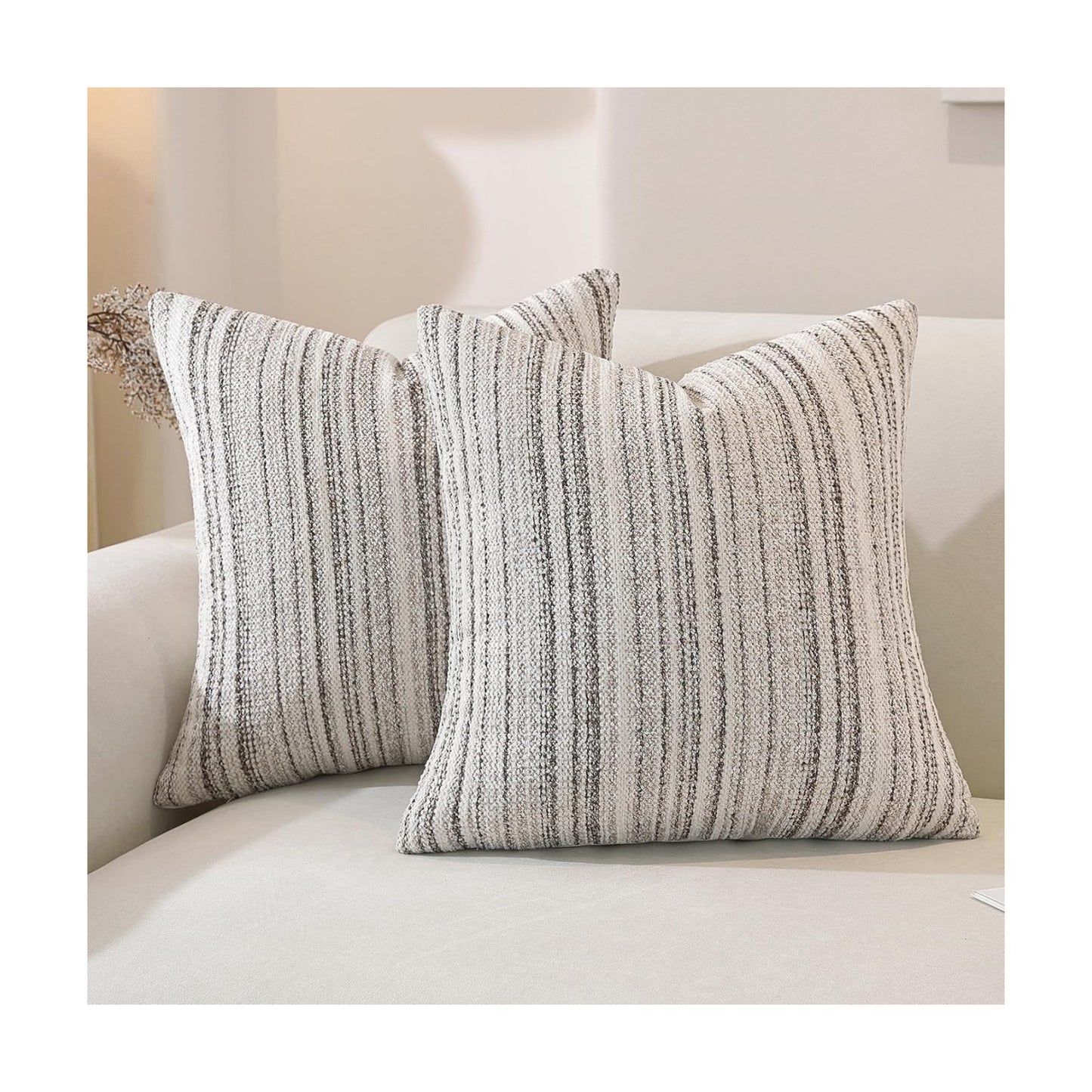 Chenille Throw Decorative Pillow Covers / Coffee Stripe / 18 x 18 / Set of 2