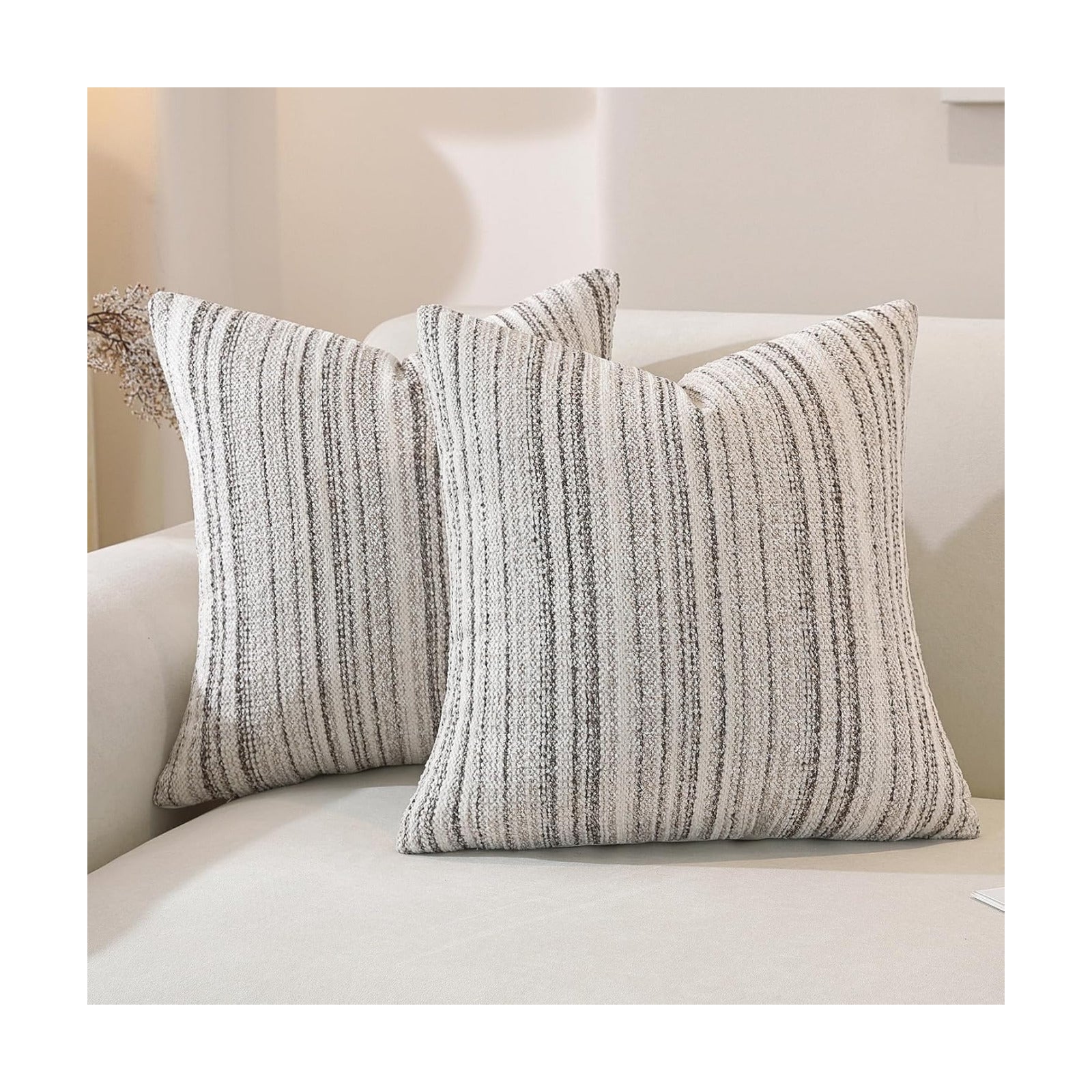 Chenille Throw Decorative Pillow Covers / Coffee Stripe / 18 x 18 / Set of 2