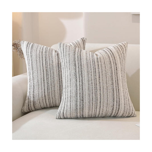 Chenille Throw Decorative Pillow Covers / Coffee Stripe / 18 x 18 / Set of 2