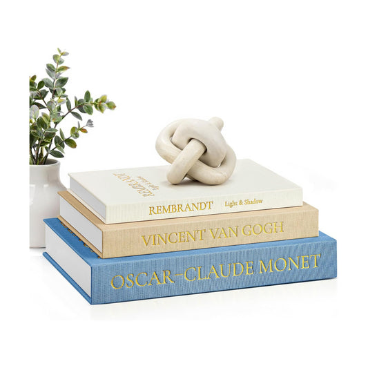 JARLINK Aesthetic Decorative Books, Set of 3 Linen Faux Book Boxes, Blue